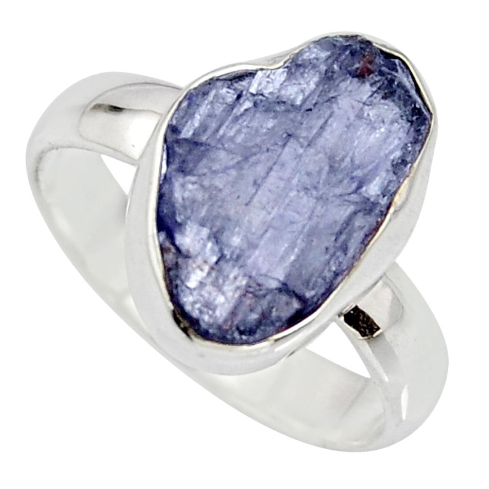 6.39cts natural blue iolite rough 925 silver solitaire ring size 8 r15116