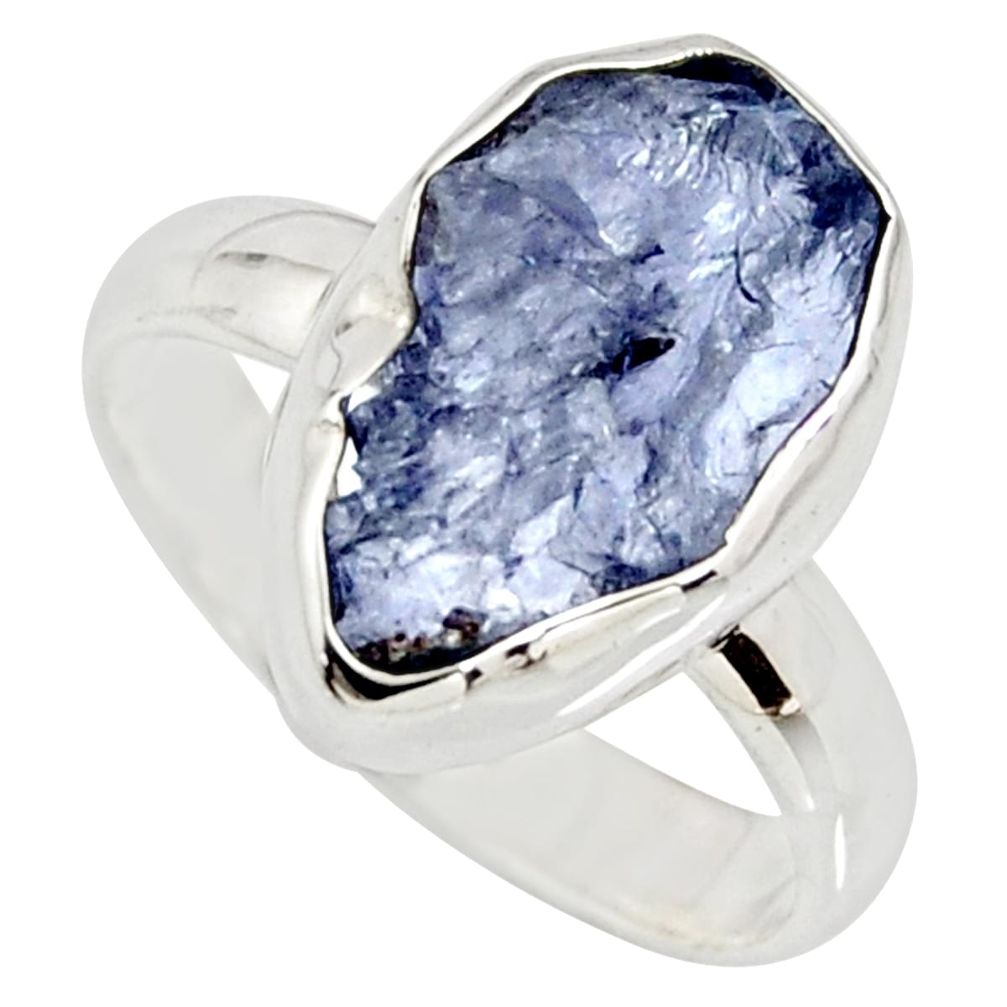 5.22cts natural blue iolite rough 925 silver solitaire ring size 6 r15117