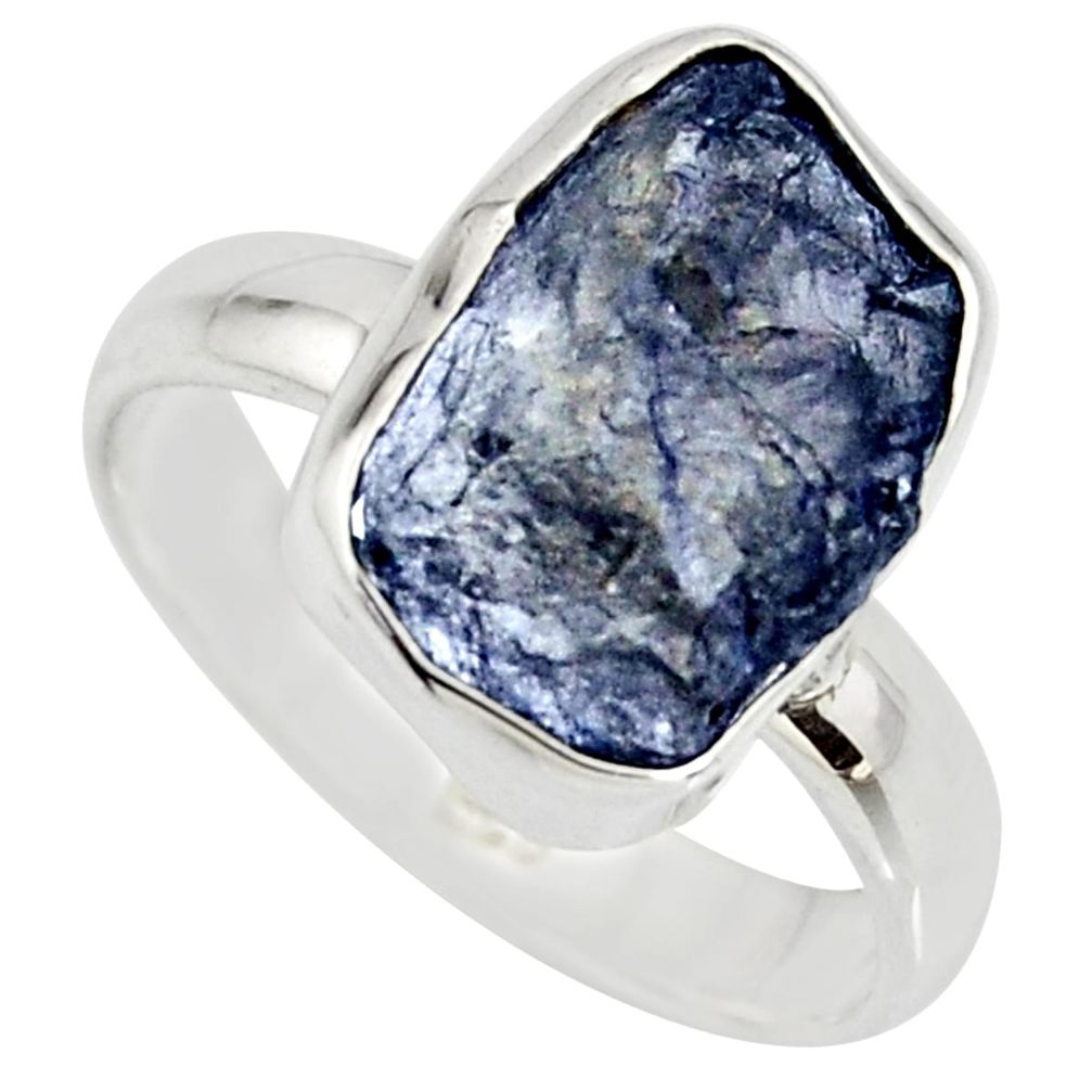 925 silver 5.84cts natural blue iolite rough fancy solitaire ring size 7 r15118
