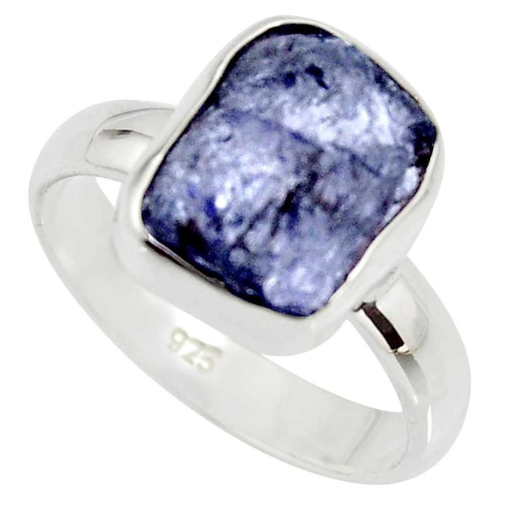 6.27cts natural blue iolite rough 925 silver solitaire ring size 8 r15119