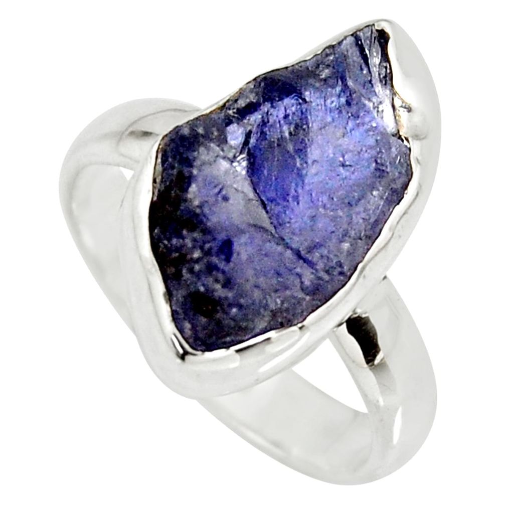 7.17cts natural blue iolite rough 925 silver solitaire ring size 7 r15120