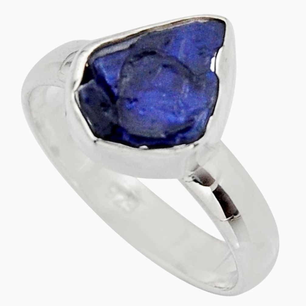 5.06cts natural blue sapphire rough 925 silver solitaire ring size 7.5 r15122