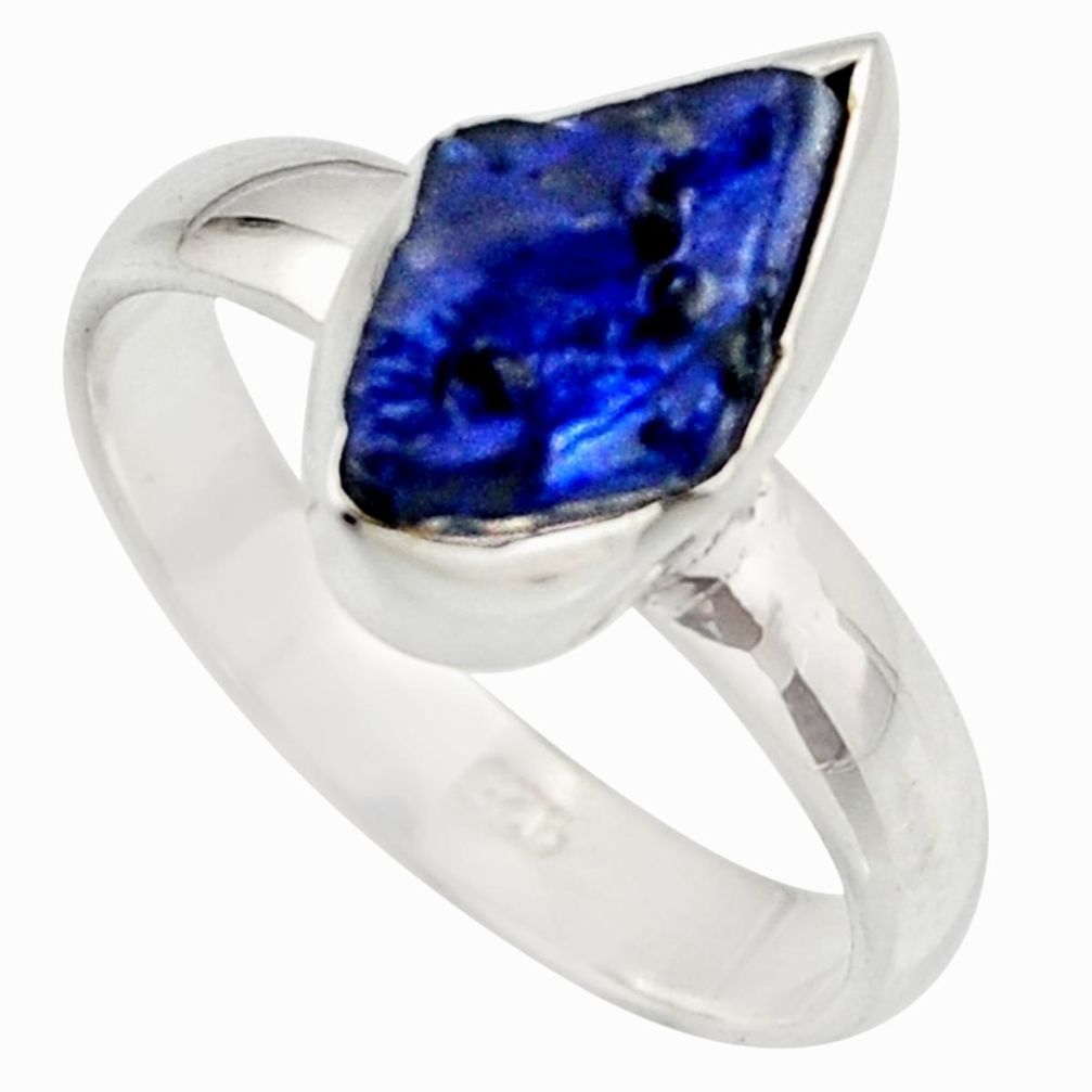 5.54cts natural blue sapphire rough 925 silver solitaire ring size 8 r15123