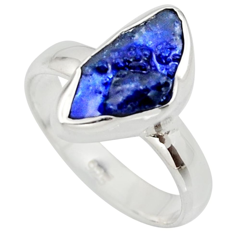 925 silver 4.24cts natural blue sapphire rough solitaire ring size 6 r15124