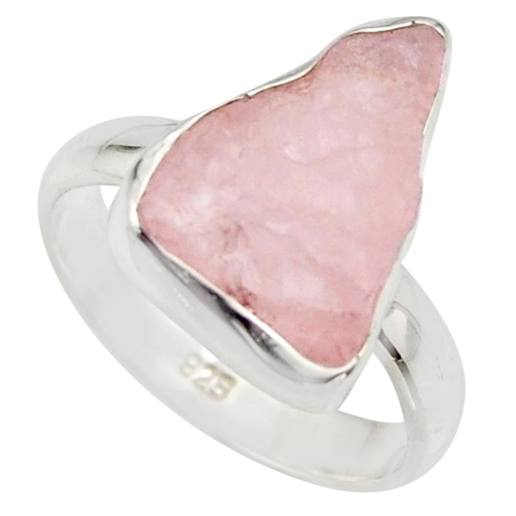 5.22cts natural pink rose quartz rough 925 silver solitaire ring size 6 r15126