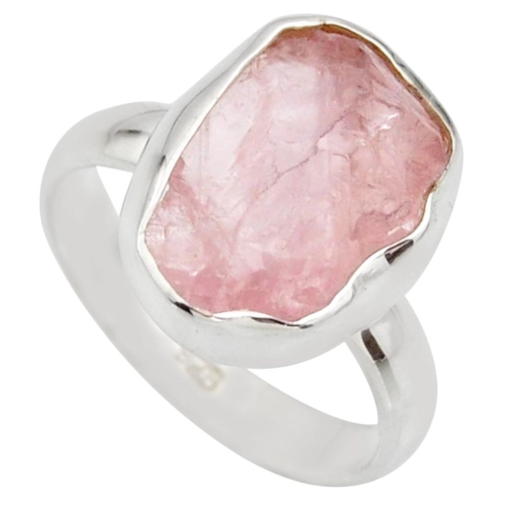 5.90cts natural pink rose quartz rough 925 silver solitaire ring size 6 r15127