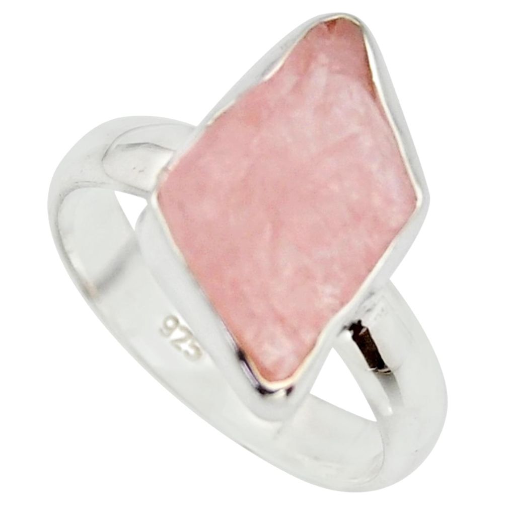 6.39cts natural pink rose quartz rough 925 silver solitaire ring size 8 r15129