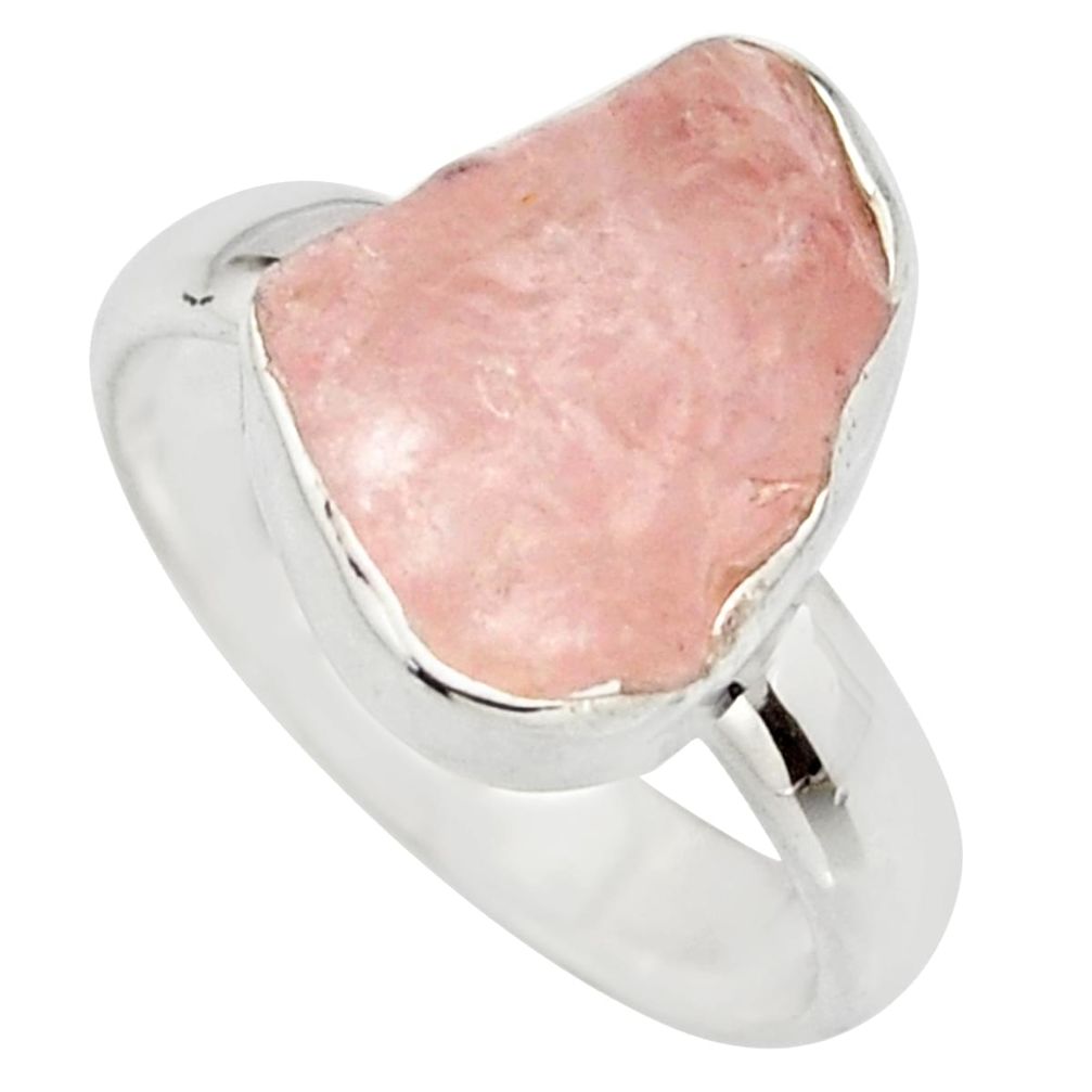 925 silver 5.96cts natural pink rose quartz rough solitaire ring size 6.5 r15130