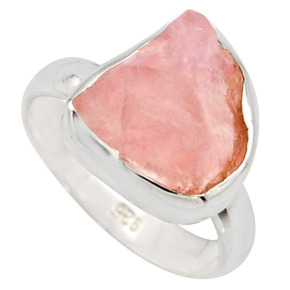 5.17cts natural pink rose quartz rough 925 silver solitaire ring size 6 r15131