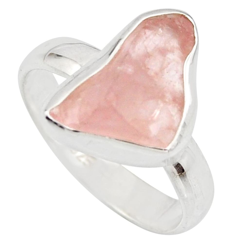 5.63cts natural pink rose quartz rough 925 silver solitaire ring size 7.5 r15132
