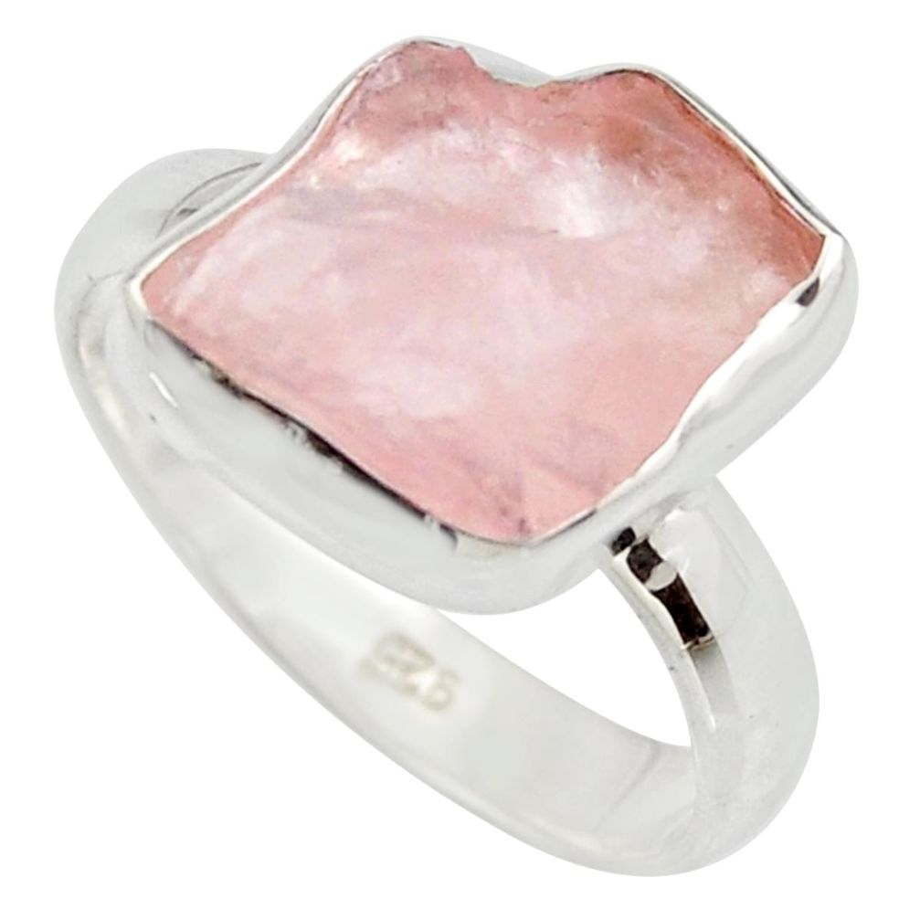 7.49cts natural pink rose quartz rough 925 silver solitaire ring size 8 r15133