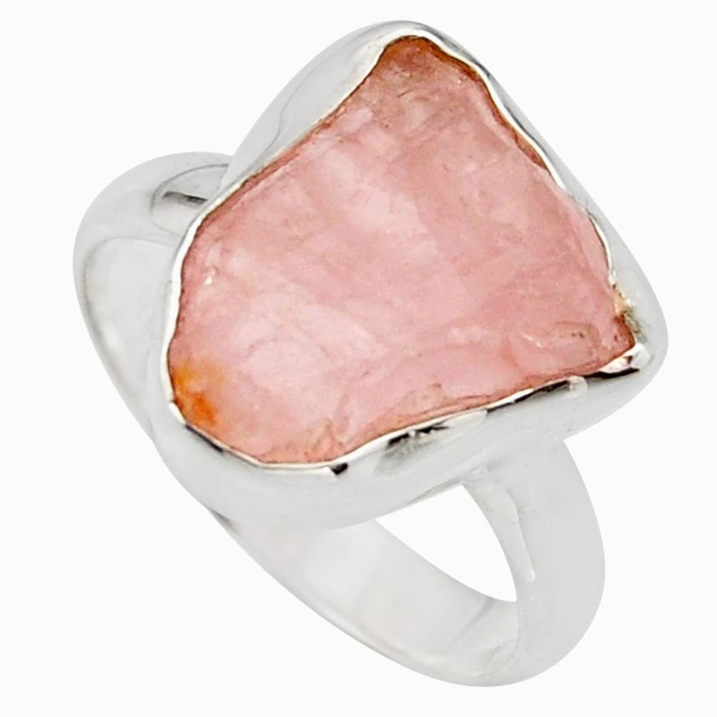 5.84cts natural pink rose quartz rough 925 silver solitaire ring size 7 r15134