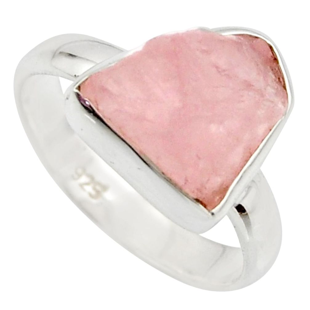 4.80cts natural pink rose quartz rough 925 silver solitaire ring size 6.5 r15136