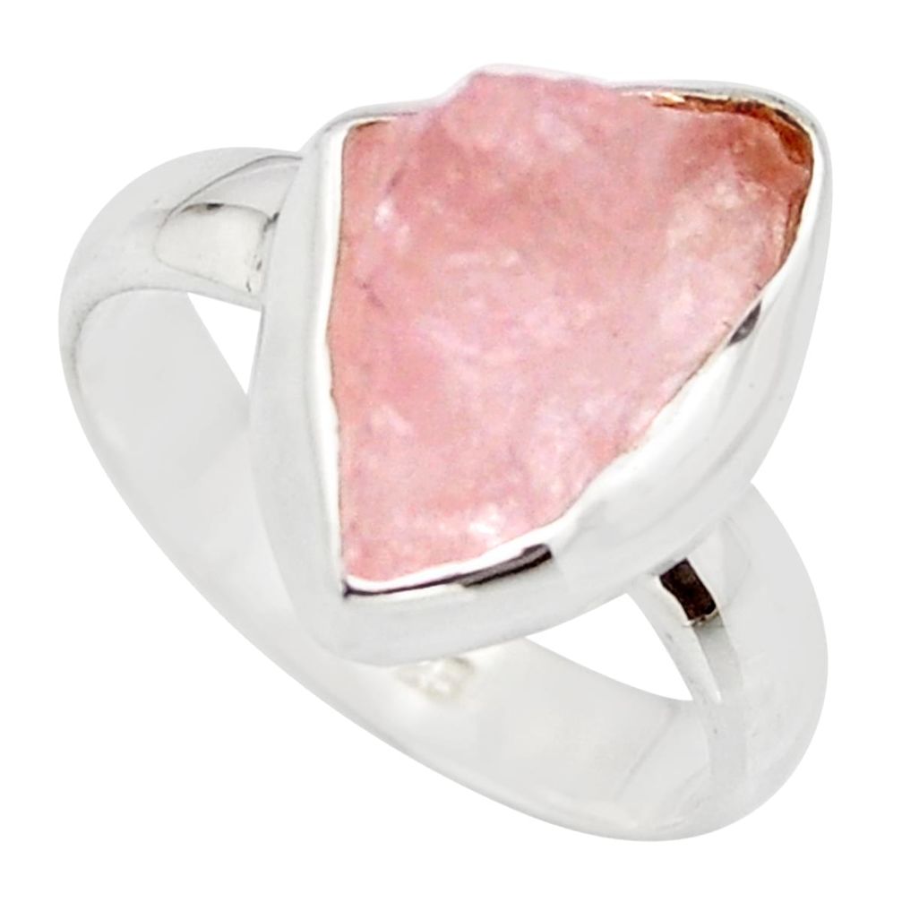 5.64cts natural pink rose quartz rough 925 silver solitaire ring size 6.5 r15140