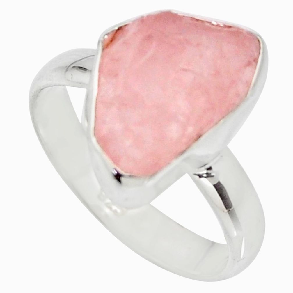 5.17cts natural pink rose quartz rough 925 silver solitaire ring size 7 r15143