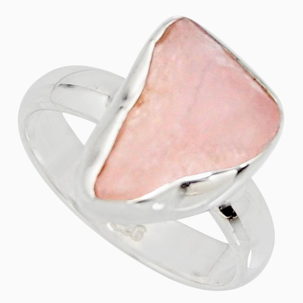 925 silver 5.24cts natural pink rose quartz rough solitaire ring size 6.5 r15144