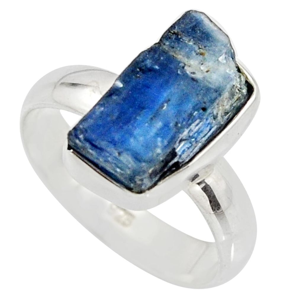 6.54cts natural blue kyanite rough 925 silver solitaire ring size 8 r15148