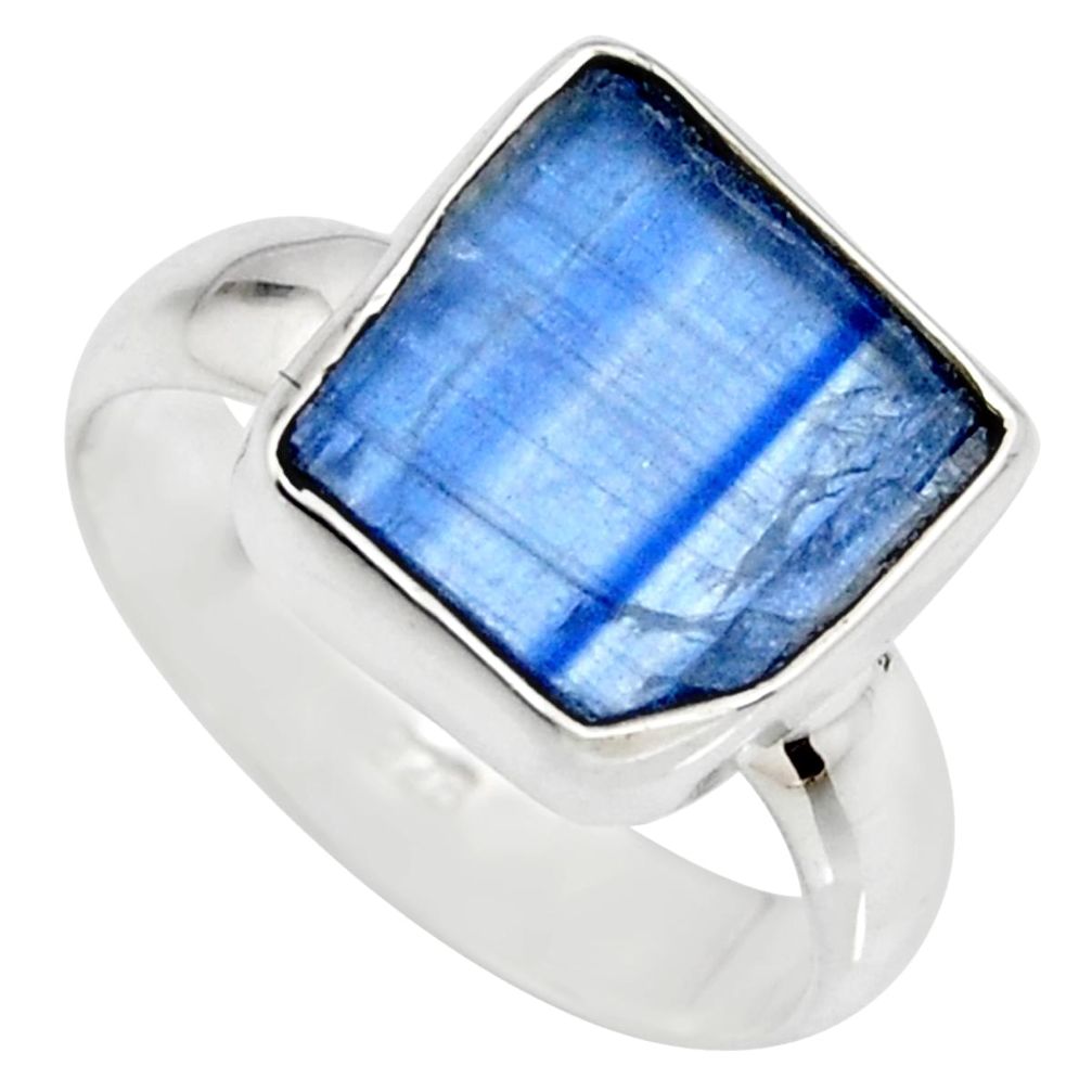 5.96cts natural blue kyanite rough 925 silver solitaire ring size 8 r15151