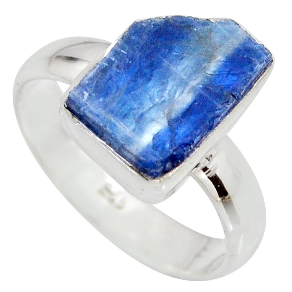 6.48cts natural blue kyanite rough 925 silver solitaire ring size 8.5 r15155