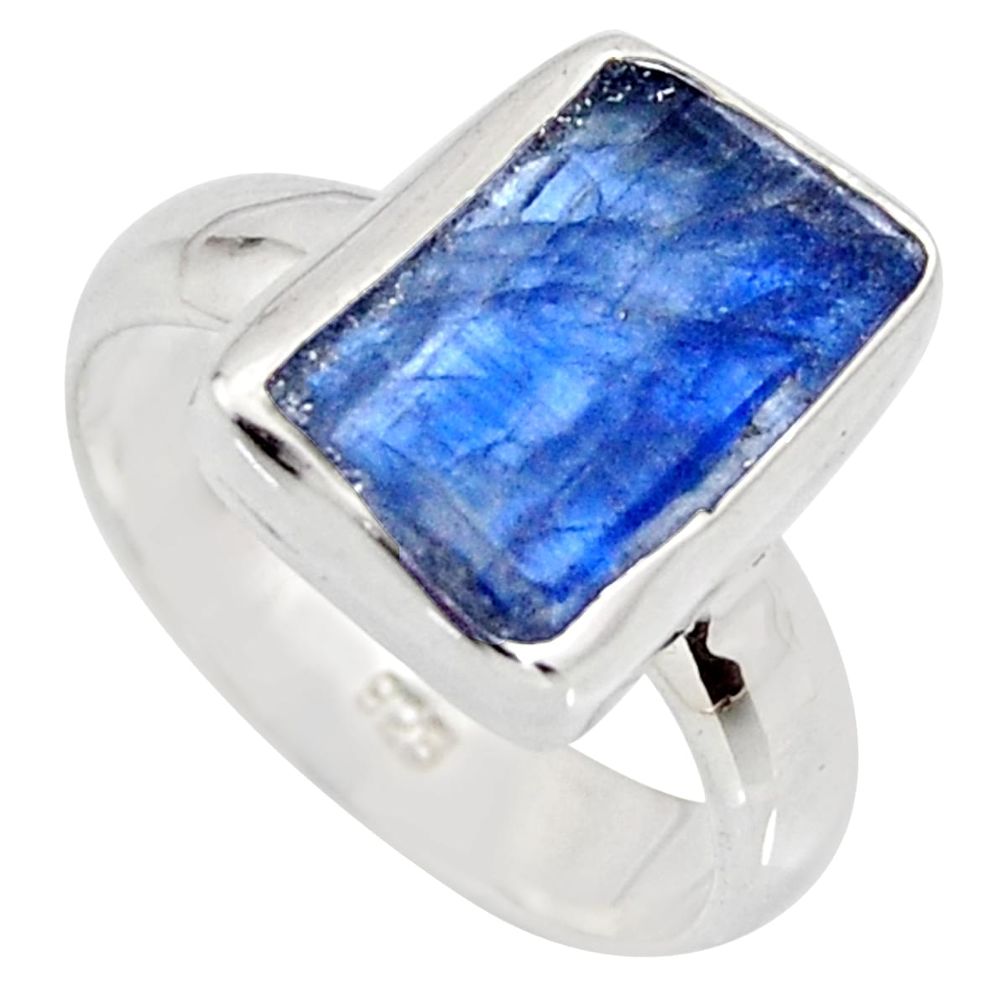 5.95cts natural blue kyanite rough 925 silver solitaire ring size 6 r15156