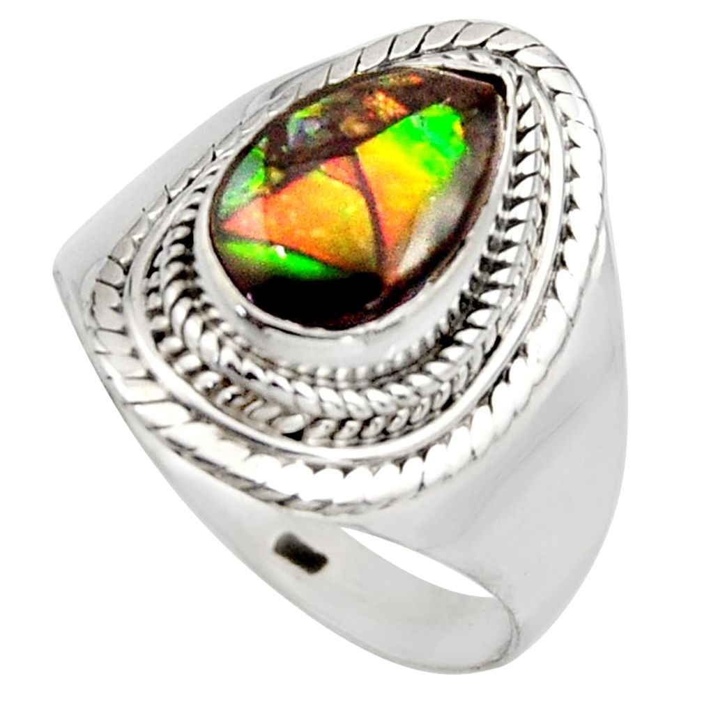 925 silver 4.22cts natural multi color ammolite solitaire ring size 9 r15384