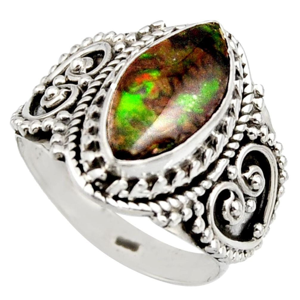 5.29cts natural multi color ammolite 925 silver solitaire ring size 7 r15396