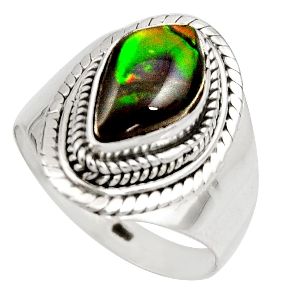 925 silver 4.30cts natural multi color ammolite solitaire ring size 8.5 r15397