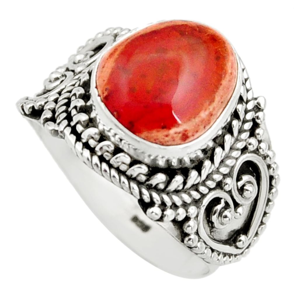 5.13cts natural orange mexican fire opal 925 silver solitaire ring size 8 r15421
