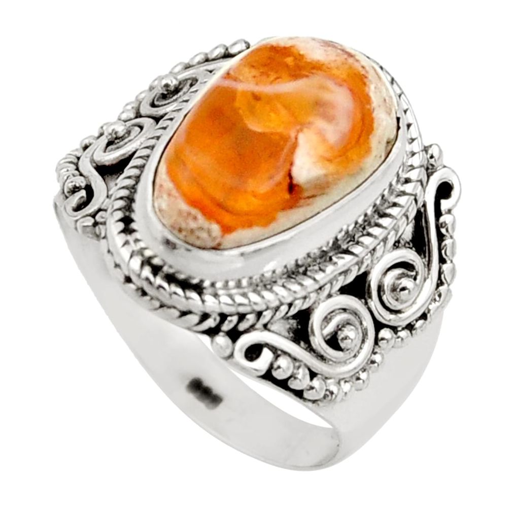 5.31cts natural orange mexican fire opal 925 silver solitaire ring size 7 r15425