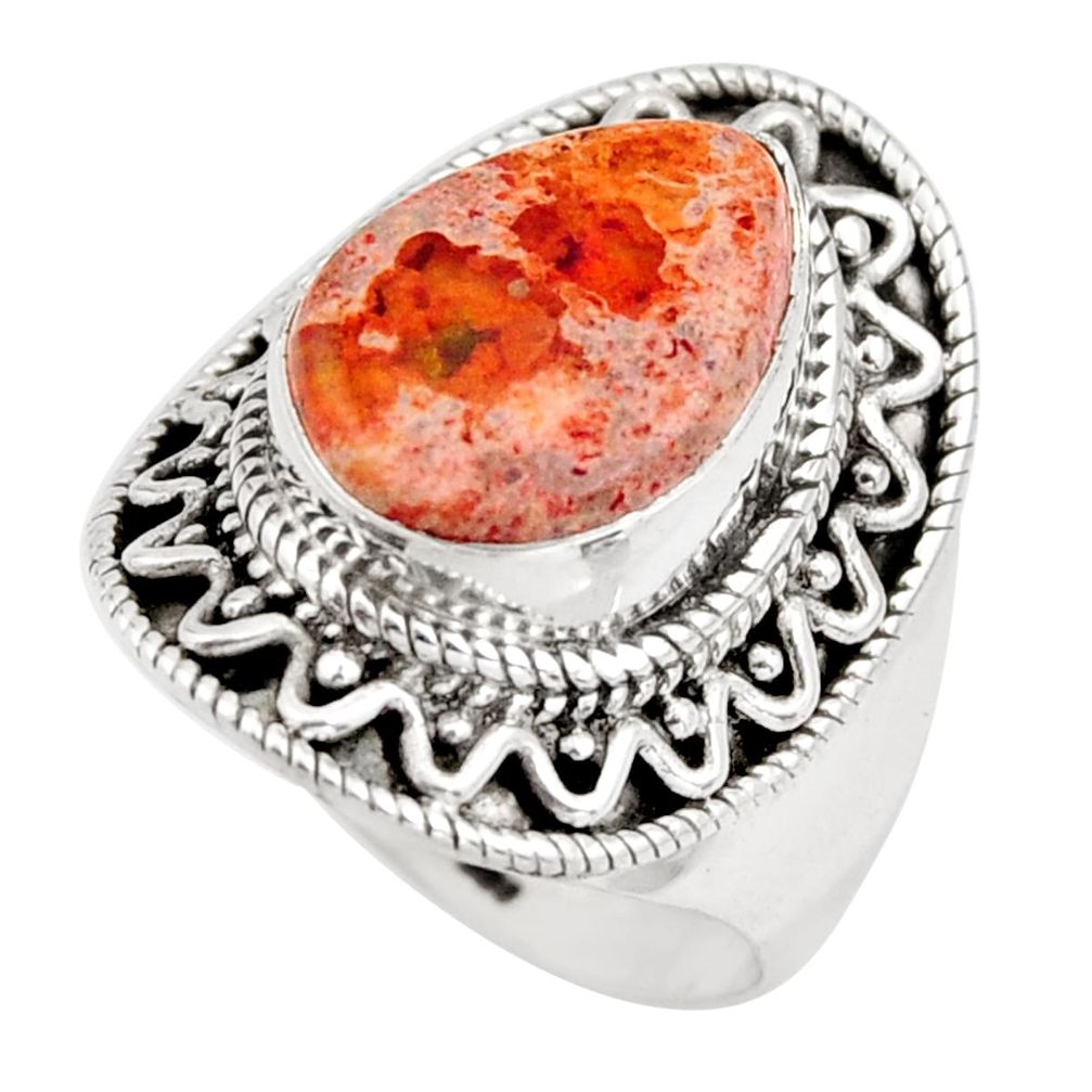 6.80cts natural orange mexican fire opal 925 silver solitaire ring size 9 r15426