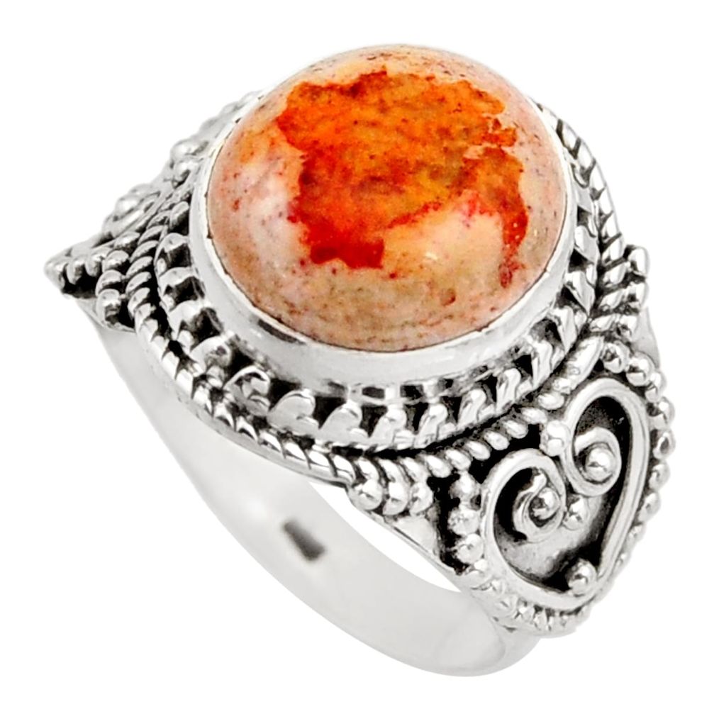 5.71cts natural orange mexican fire opal silver solitaire ring size 8.5 r15427