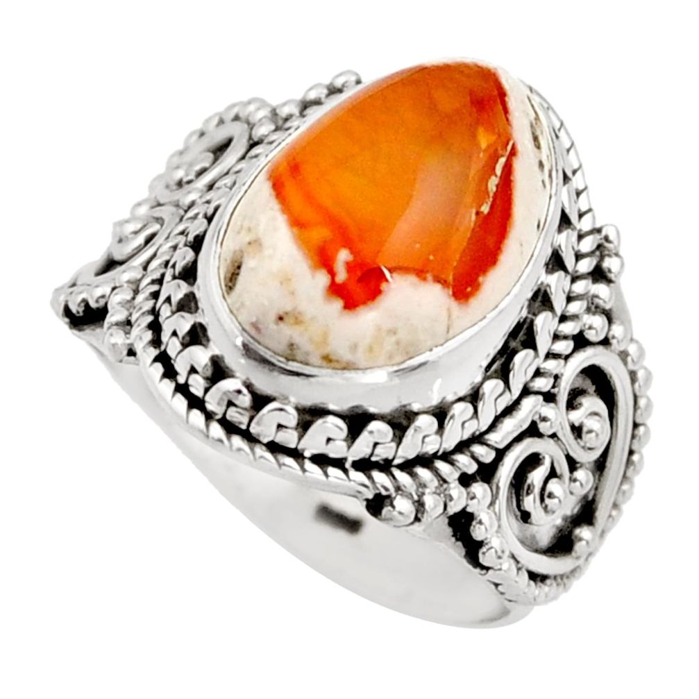925 silver 5.96cts natural orange mexican fire opal solitaire ring size 7 r15428