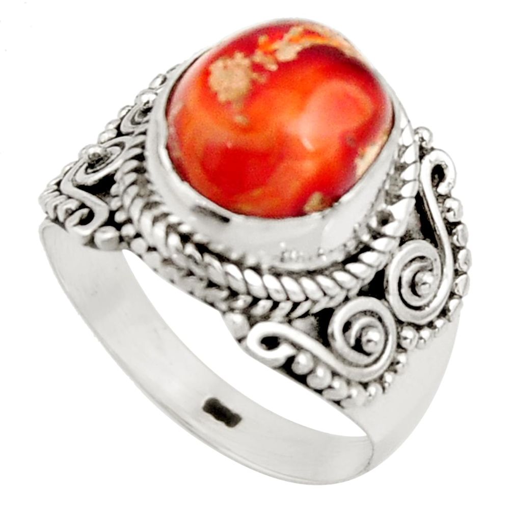 4.74cts natural orange mexican fire opal 925 silver solitaire ring size 7 r15429