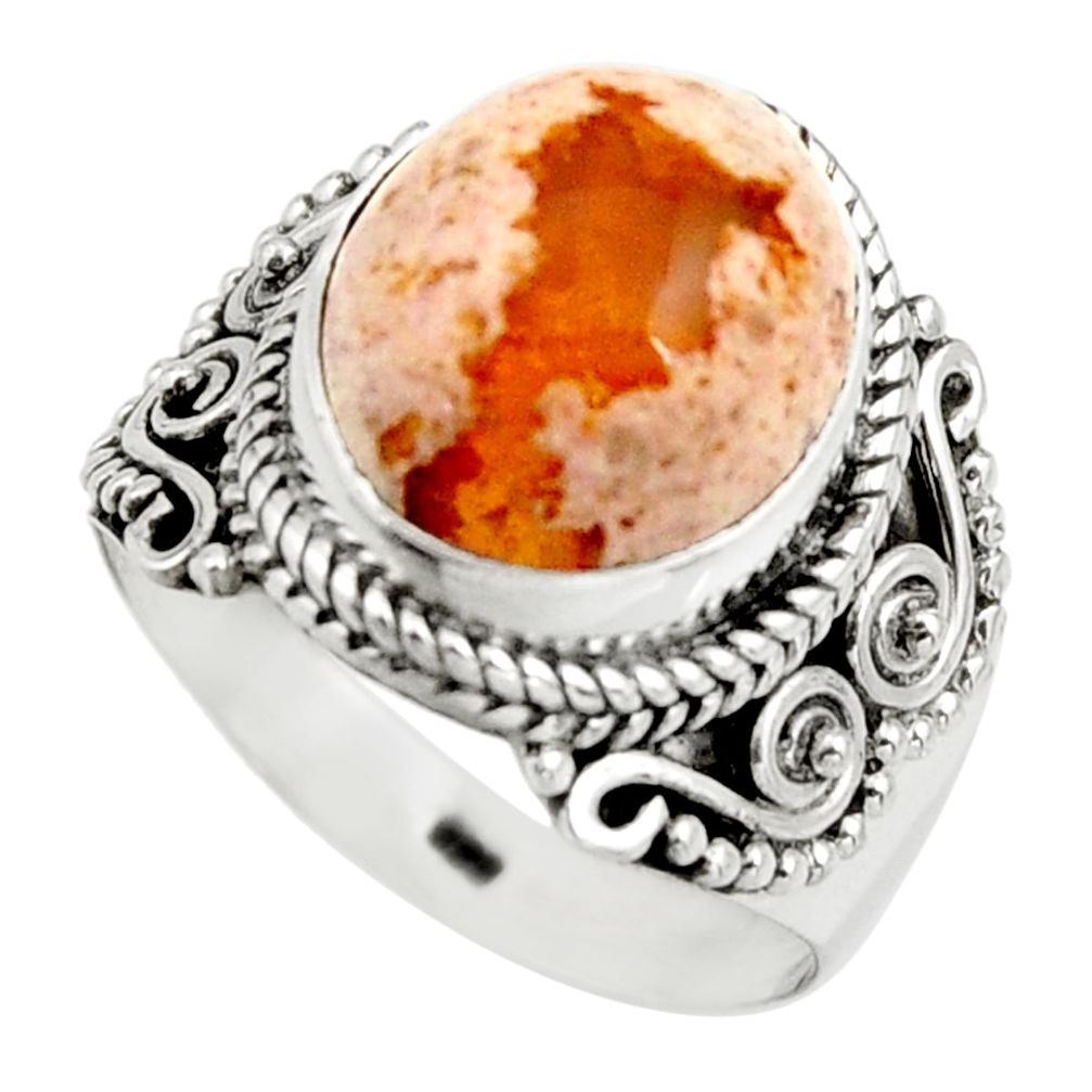 5.51cts natural orange mexican fire opal 925 silver solitaire ring size 8 r15433