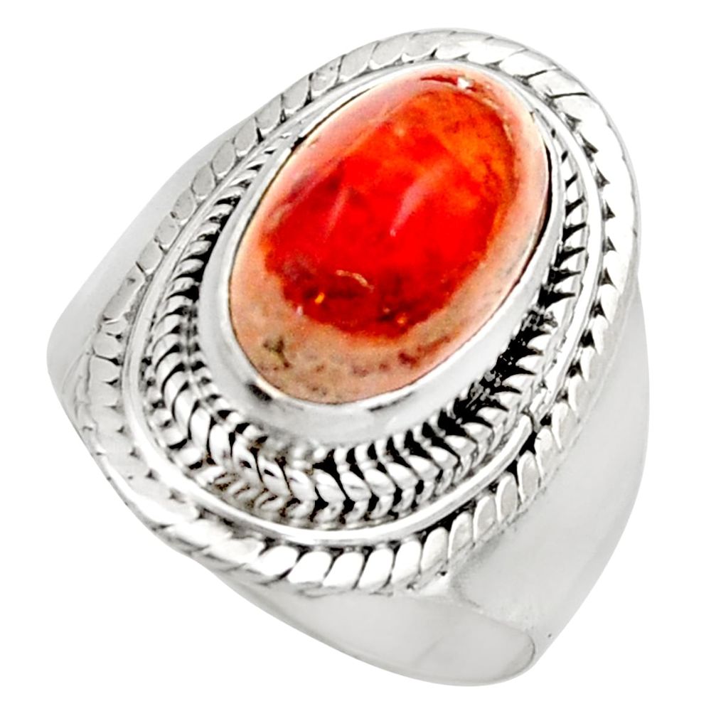 5.31cts natural orange mexican fire opal silver solitaire ring size 7.5 r15436