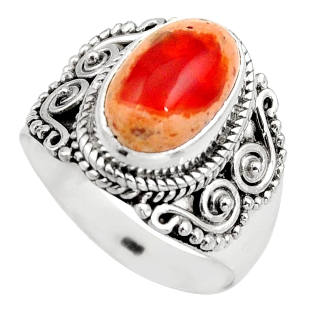 4.38cts natural orange mexican fire opal 925 silver solitaire ring size 8 r15439