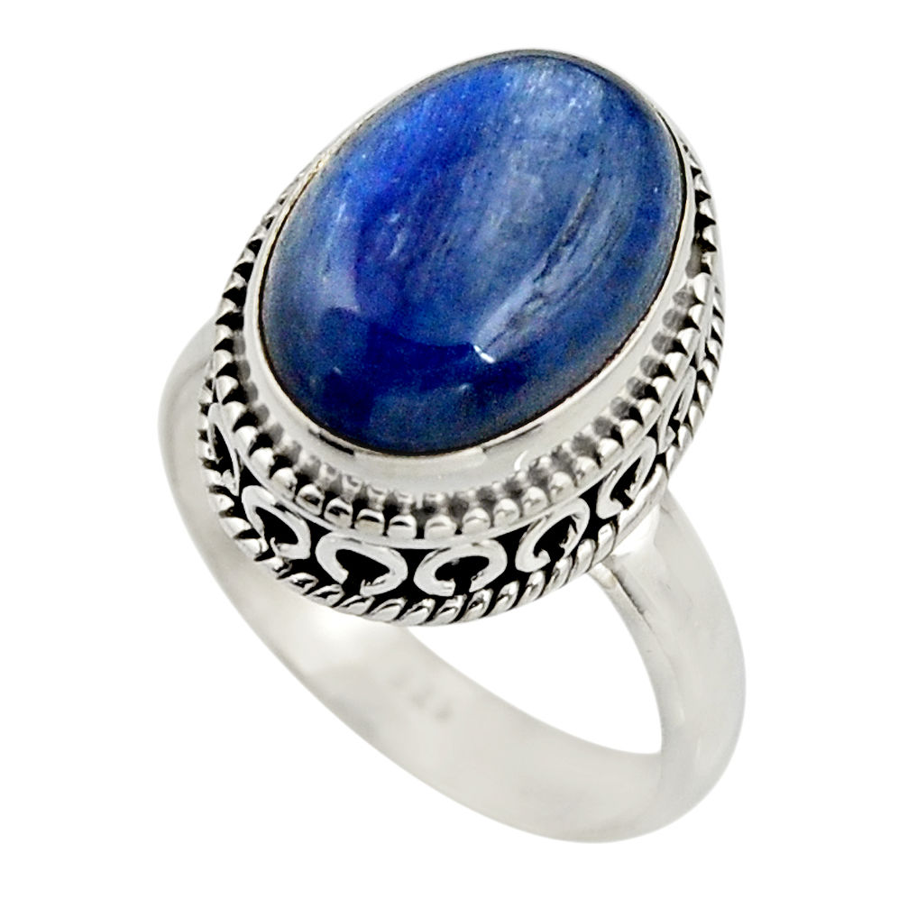 6.57cts natural blue kyanite 925 sterling silver solitaire ring size 7.5 r15441