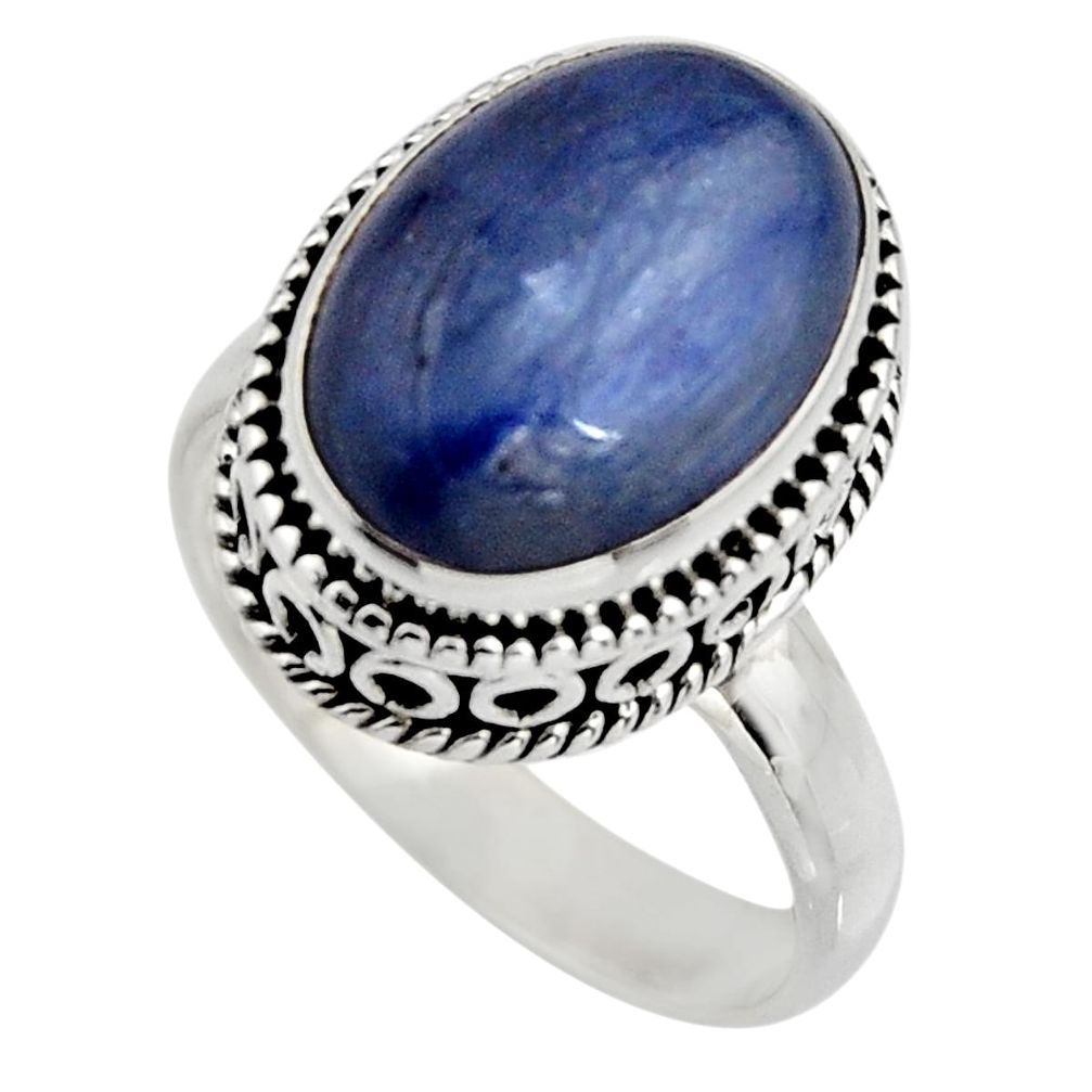 6.80cts natural blue kyanite 925 sterling silver solitaire ring size 8 r15445