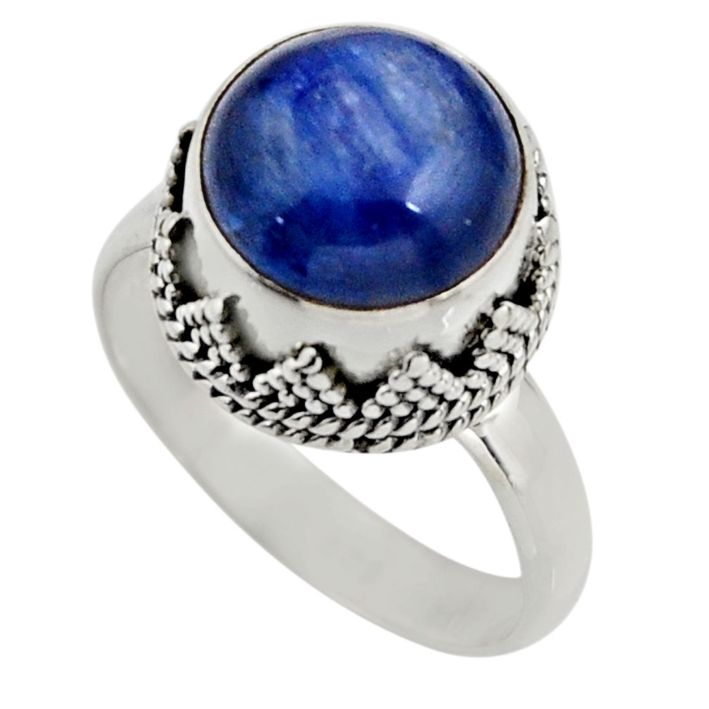 5.75cts natural blue kyanite 925 sterling silver solitaire ring size 7 r15446