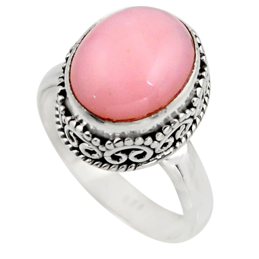 5.31cts natural pink opal 925 sterling silver solitaire ring size 7.5 r15463