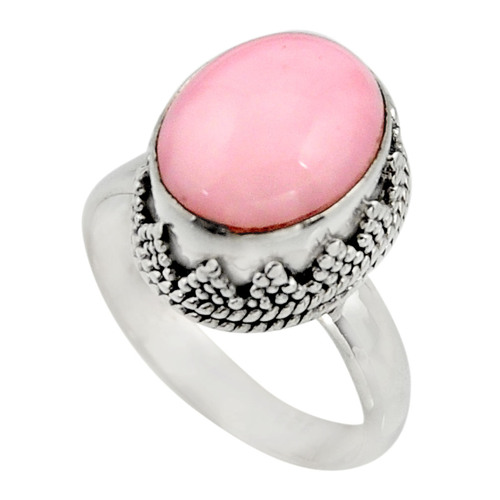 5.31cts natural pink opal 925 sterling silver solitaire ring size 7.5 r15465