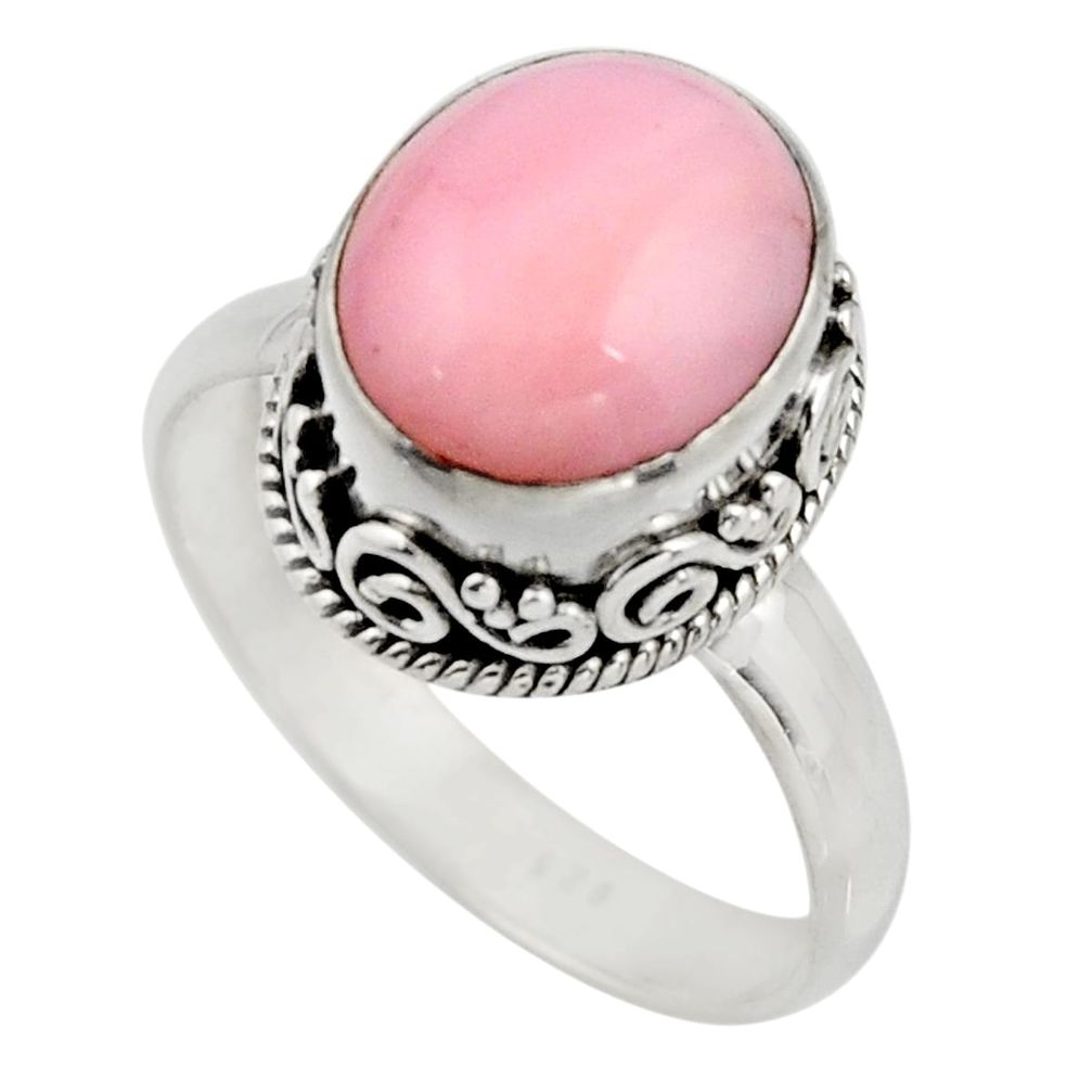 5.08cts natural pink opal 925 sterling silver solitaire ring size 9.5 r15466
