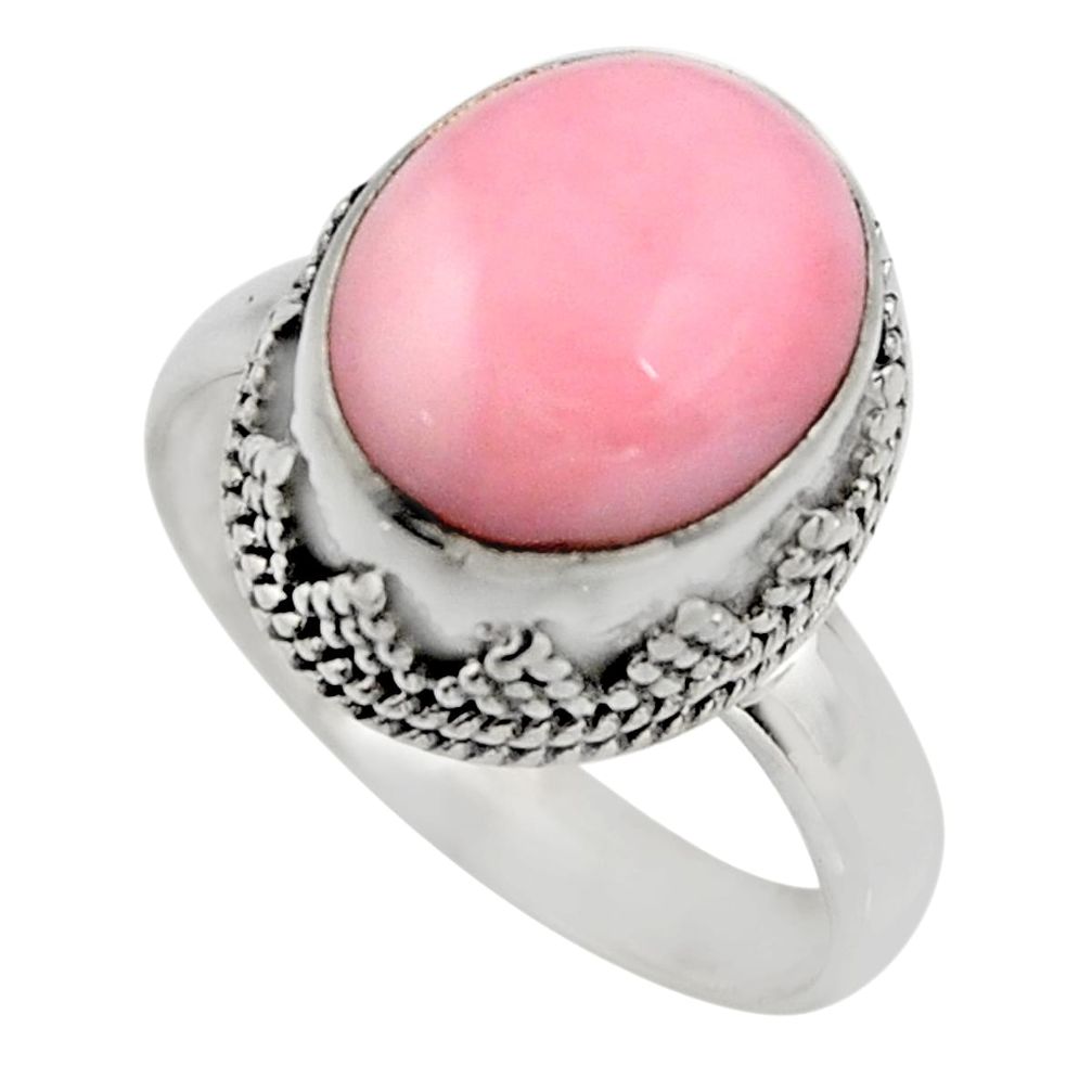 5.31cts natural pink opal 925 sterling silver solitaire ring size 7.5 r15470