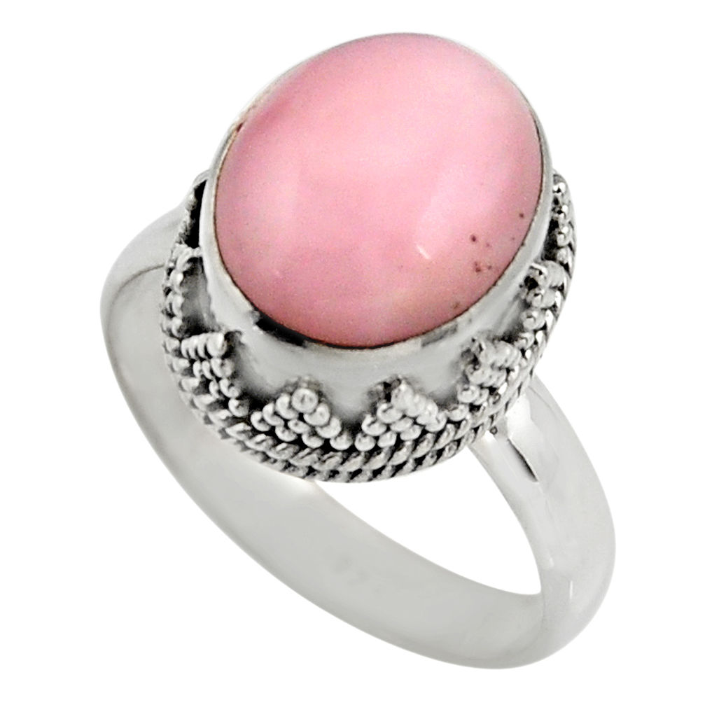 5.52cts natural pink opal 925 sterling silver solitaire ring size 8 r15471