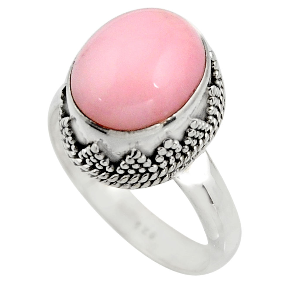 5.53cts natural pink opal 925 sterling silver solitaire ring size 8 r15475