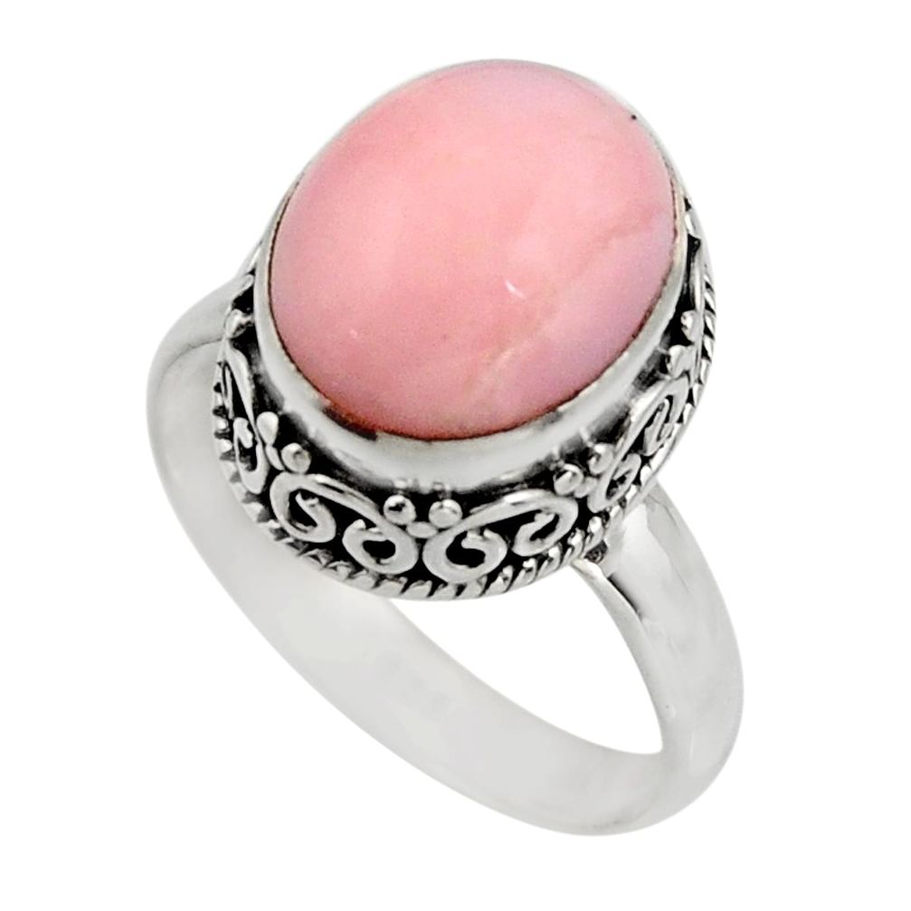 5.08cts natural pink opal 925 sterling silver solitaire ring size 8 r15477