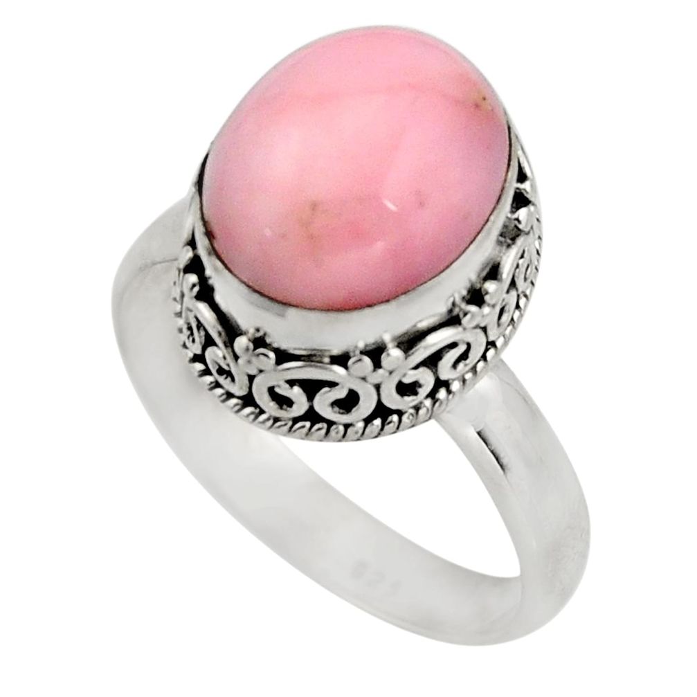 5.53cts natural pink opal 925 sterling silver solitaire ring size 9 r15478