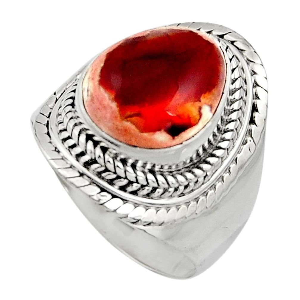 5.07cts natural orange mexican fire opal 925 silver solitaire ring size 7 r15501