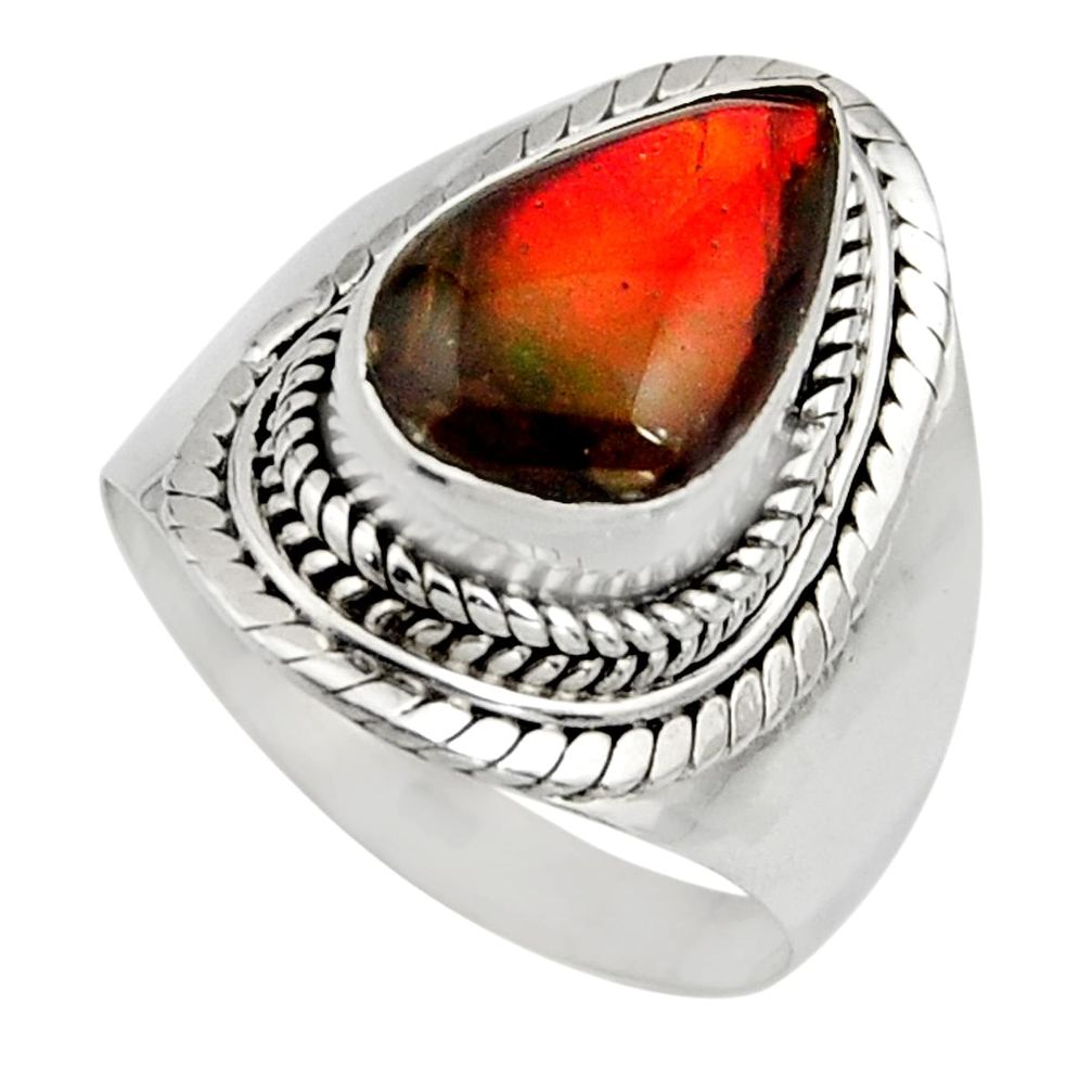 4.51cts natural multi color ammolite 925 silver solitaire ring size 7 r15514