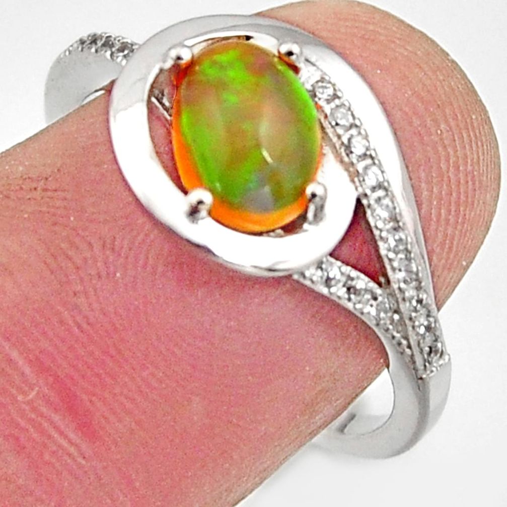 2.92cts natural multi color ethiopian opal topaz 925 silver ring size 7.5 r15525